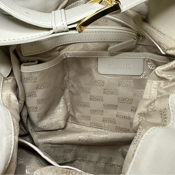 Vintage Michael Kors Ivory Leather and Gold Handbag Handbag Purse - Picture 12 of 16